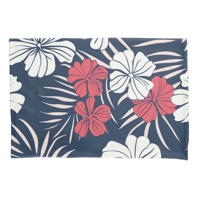 Housse D'oreillers Tropical Pink and Navy Floral (devant)