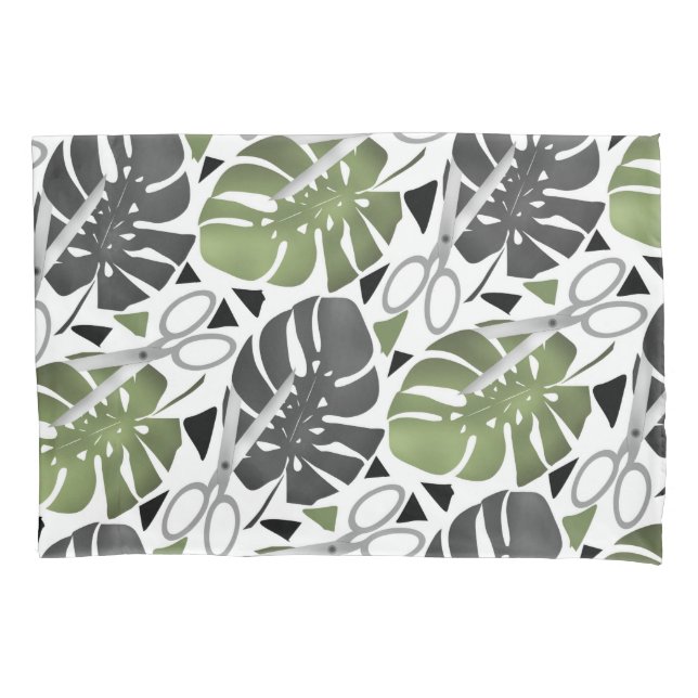 Housse D'oreillers Tropical print monstera leaves scissors jungle exo (devant)