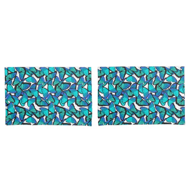 Housse D'oreillers Tropical Rainforest Pretty Blue Butterflies Print (devant-Set)