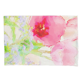 Housse D'oreillers Tulipe rose et bleu m'oublient pas aquarelle