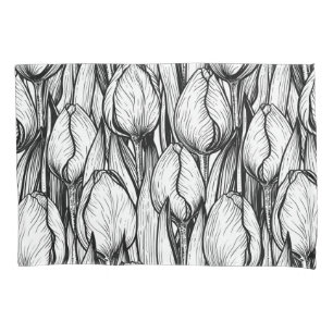 Housse D'oreillers Tulipes en noir et blanc