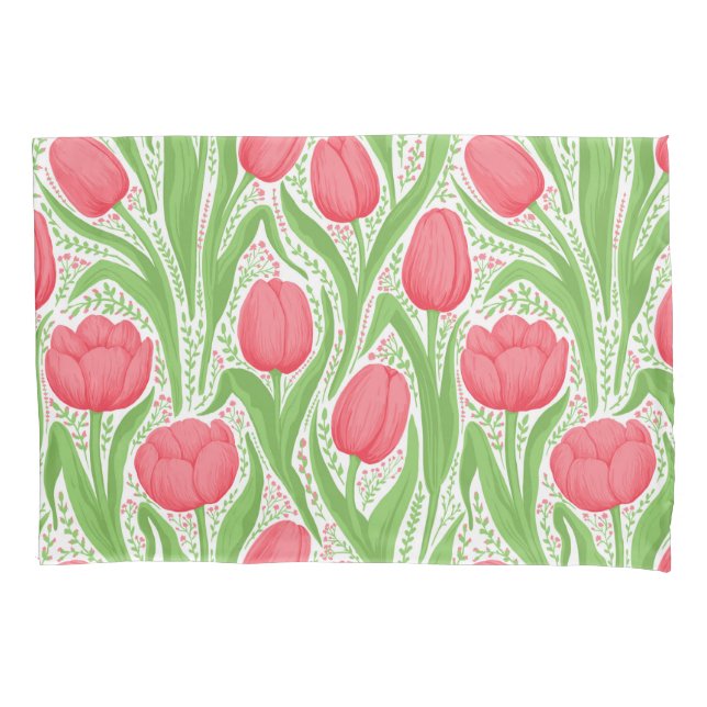 Housse D'oreillers Tulipes en rouge et vert (devant-gauche)