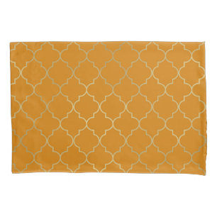 Housse D'oreillers Turmeric Jaune & Gold Quatrefoil Motif