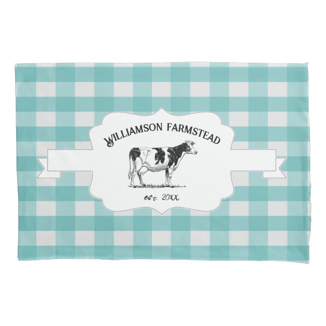 Housse D'oreillers Turquoise Buffalo Plaid Farm Cow Coussin Coque (devant)