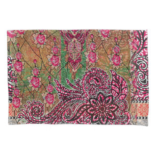 Housse D'oreillers un design d'un motif paisley rose et marron