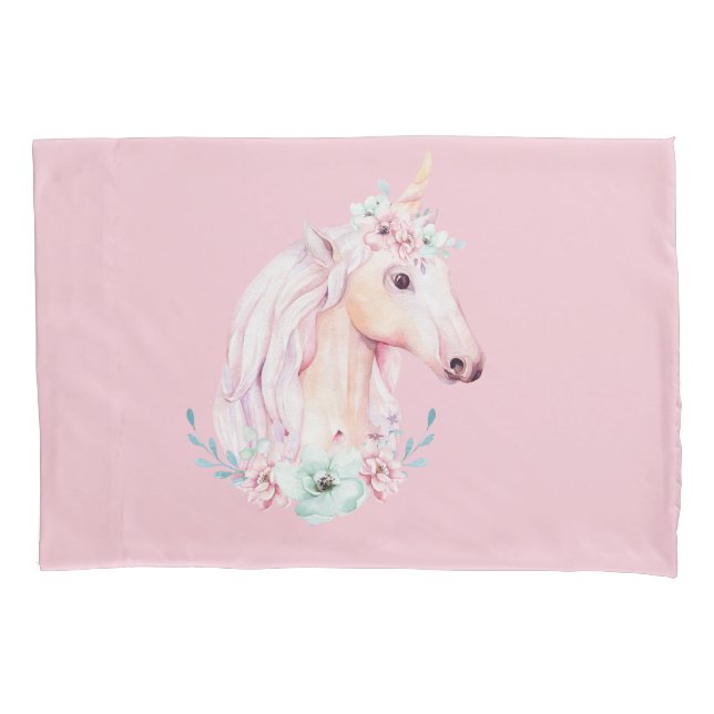 Housse D'oreillers Unicorne En Fleurs Whimsical Aquarelle rose (devant)