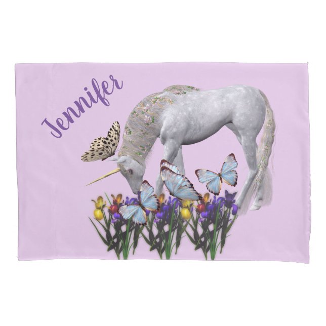 Housse D'oreillers Unicorne Et Papillons Imaginaire Personnalisé (devant)