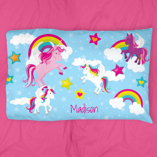 Housse D'oreillers Unicornes mignonnes roses et violettes et arcs-en-