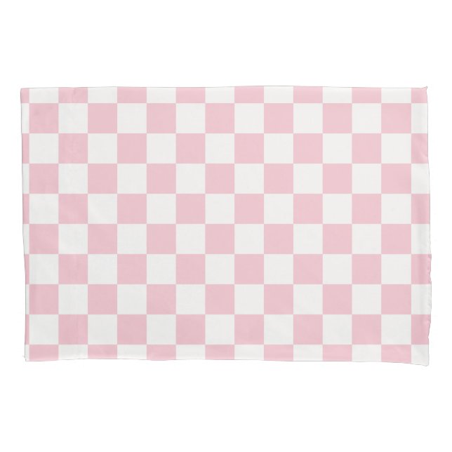 Housse D'oreillers Vérifier le Motif de tableau de bord rose et blanc (devant)