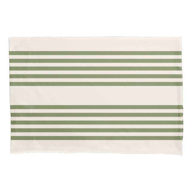 Housse D'oreillers Vert olive et beige cinq rayures motif (devant)