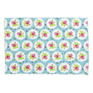 Housse D'oreillers Vert Pois vintage Fleurs de rose rouge