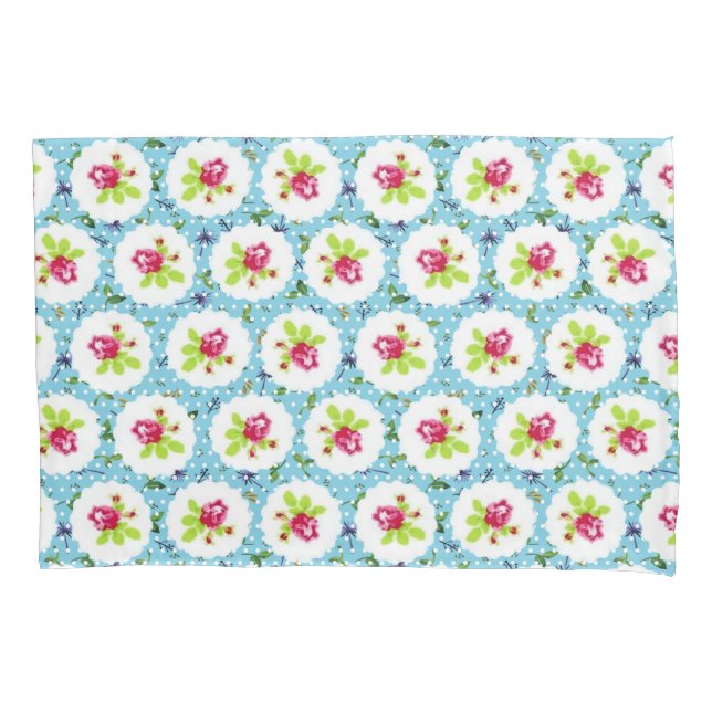 Housse D'oreillers Vert Pois vintage Fleurs de rose rouge (devant)