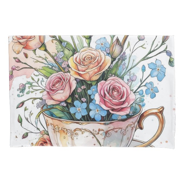 Housse D'oreillers Vin floral Motif - Aquarelle douce Boho art (devant)