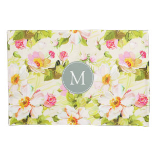 Housse D'oreillers Vintage Floral Roses pivoines Monogramme Coussin C