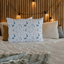 Housse D'oreillers Vintage Retro Toile Motif Chat Catnip Blanc Bleu