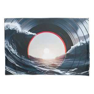 Housse D'oreillers Vinyle Vintage Surf Wave Océan Musique Rétro