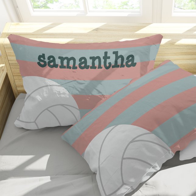 Housse D'oreillers Volley-ball géant rose foncé & Melon rayé (Créateur téléchargé)