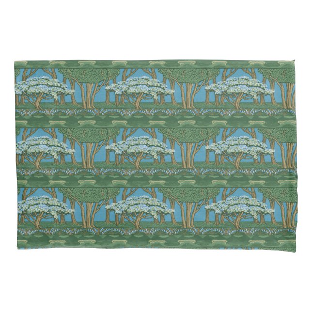 Housse D'oreillers Walter Crane May Tree Wallpaper Green Blue (devant)