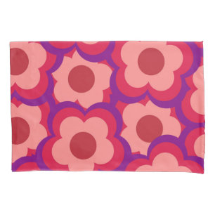 Housse D'oreillers Whimsical Rouge & rose Floral Retro, Bold Preppy