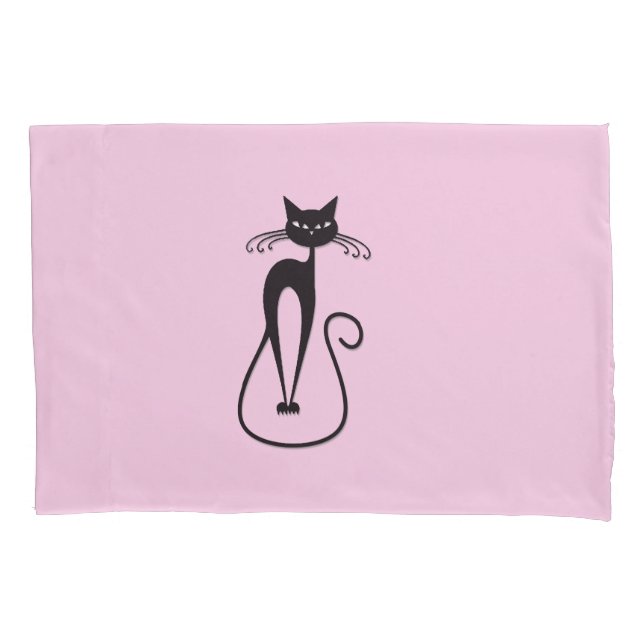 Housse D'oreillers Whimsical Skinny Chat noir rose (devant)