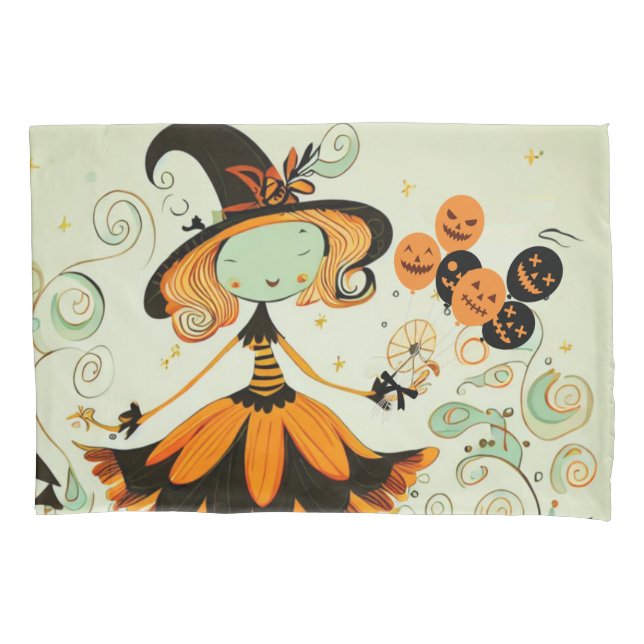 Housse D'oreillers whimsical/sorcière/citrouille/chute (devant)