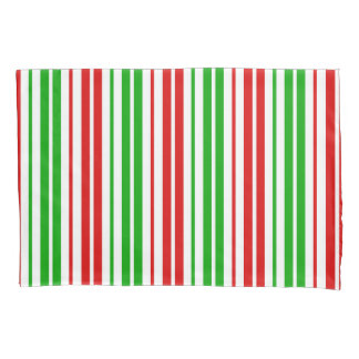 Housse D'oreillers White Red Green Stripes Pattern  
