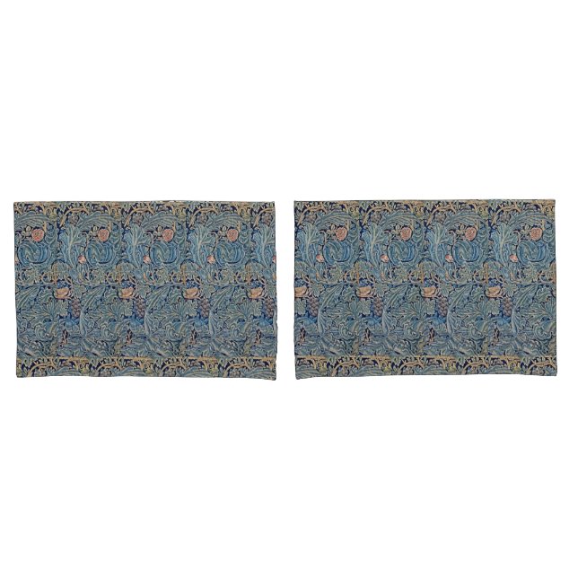 Housse D'oreillers William Morris Beau motif floral bleu rose (devant-Set)