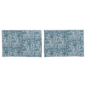 Housse D'oreillers William Morris Fleurs Vintages Oiseaux Bleu Blanc