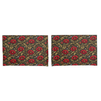 Housse D'oreillers William Morris Inspired Pattern Red Poppy