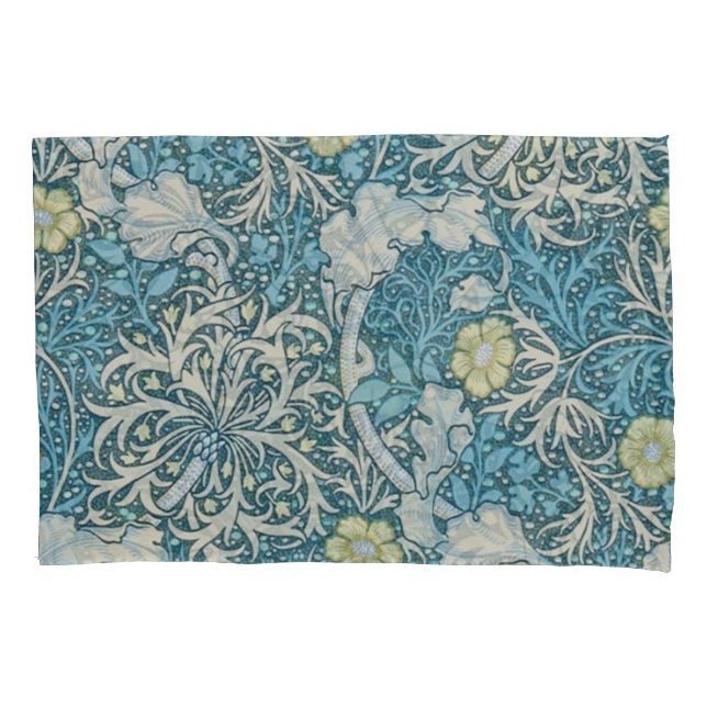 Housse D'oreillers William Morris, motif Art nouveau, algues, bleu, f (devant)