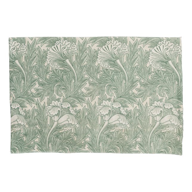 Housse D'oreillers William Morris tulip fond textile vert (devant)