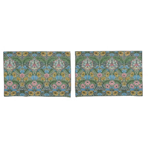 Housse D'oreillers William Morris Vintage Myrtle Fleurs Bleu Jaune
