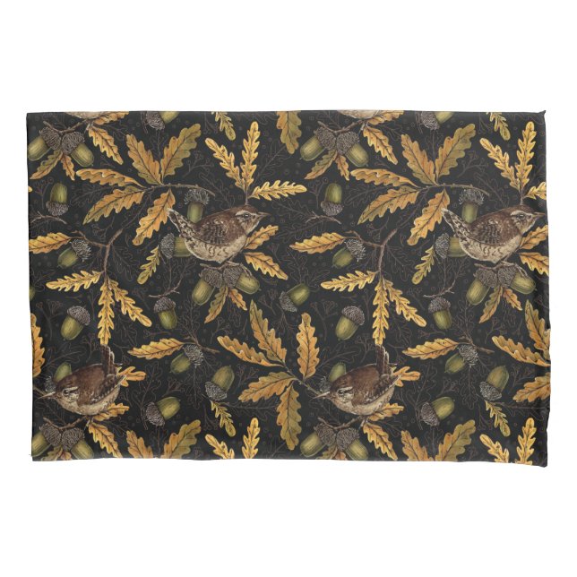 Housse D'oreillers Wrens et cors sur noir (devant-gauche)