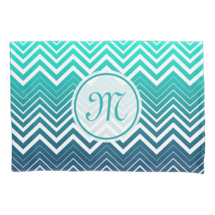 Housse D'oreillers Zigzag Blanc Chevron Et Arrière - plan Vert Bleu