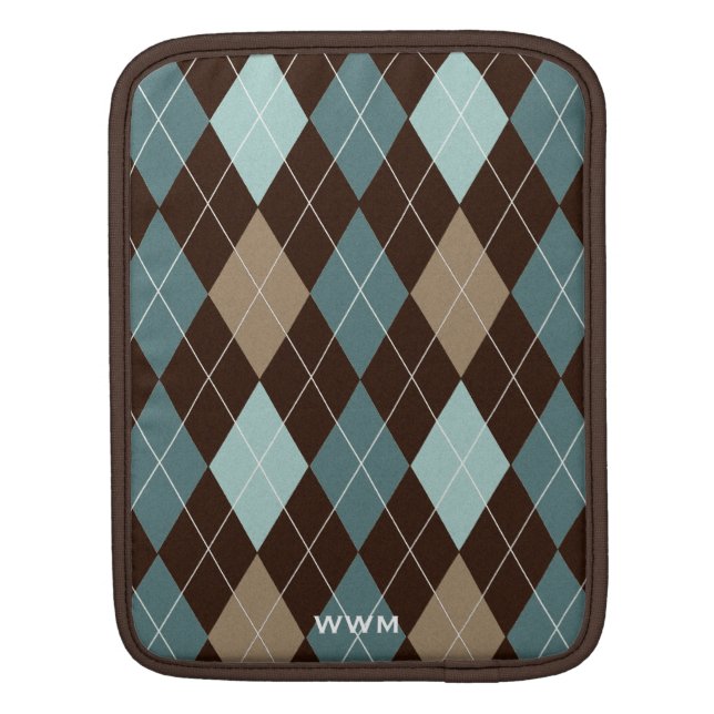 Housse iPad Monogramme à motifs de losanges brun chocolat et (Dos)