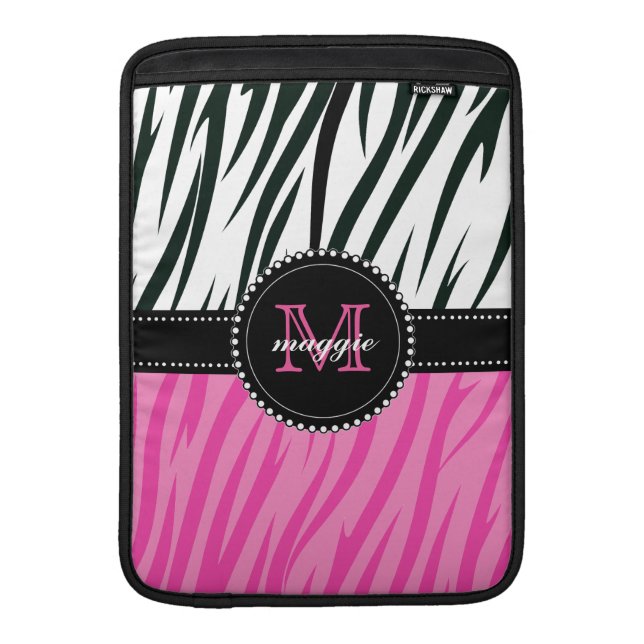 Housse Macbook Air Zèbre noir et rose Imprimer Monogramme personnalis (Devant)