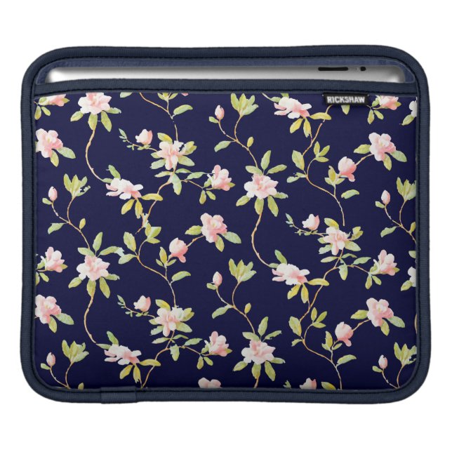 Housse Pour iPad Fleurs et bleu-foncé roses (Devant appareil)