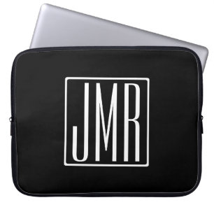 Housse Pour Ordinateur Portable 3 Initiales Monogramme Noir et blanc (ou couleur