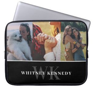 Housse Pour Ordinateur Portable 3 Photo Collage noir minimaliste Monogramme