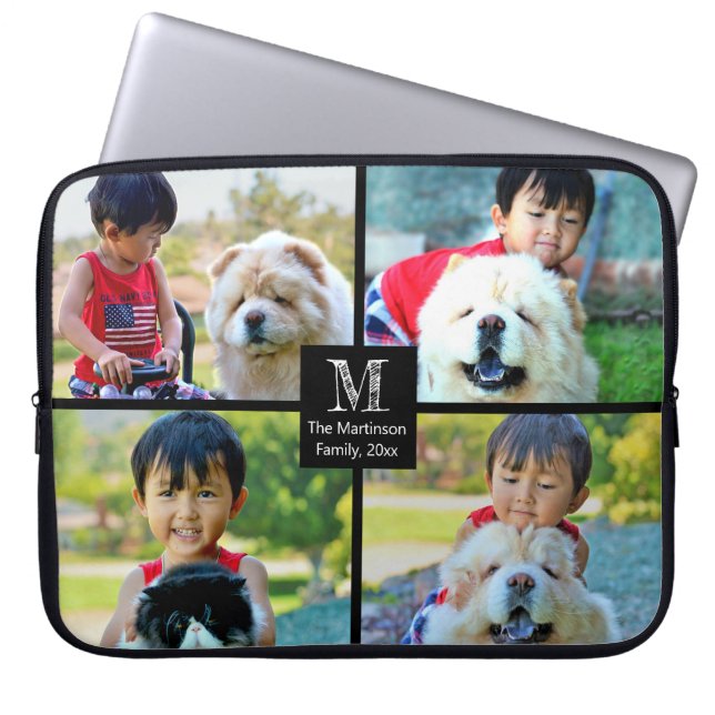 Housse Pour Ordinateur Portable 4 Photo Collage Customisé avec Monogramme (Devant)