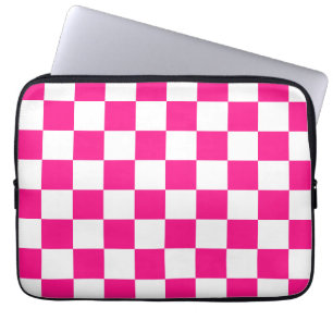 Housse Pour Ordinateur Portable à damiers carré chaud rose blanc rétro géométrique