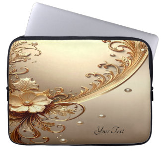Housse pour ordinateur portable à fleurs dorées or