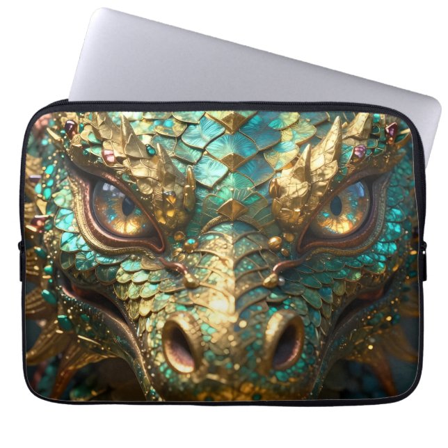 Housse Pour Ordinateur Portable A Turquoise and Gold Dragon Mystical (Devant)