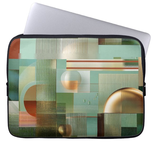 Housse Pour Ordinateur Portable Abstract Bauhaus Green Gold Laptop Sleeve (Devant)