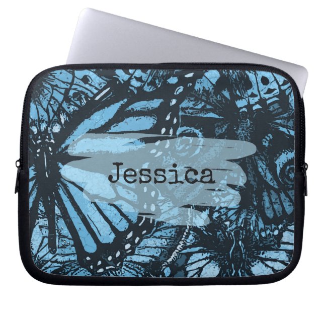 Housse Pour Ordinateur Portable Abstract Grunge Blue Butterfly Art Personalised (Devant)