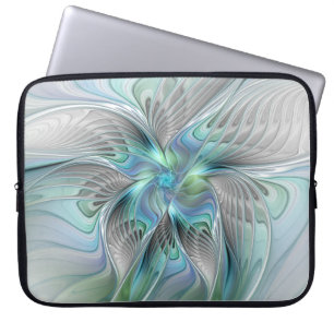 Housse Pour Ordinateur Portable Abstrait Bleu Vert Papillon Imaginaire Fractal Art