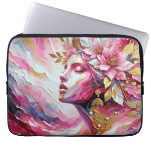 Housse Pour Ordinateur Portable Abstrait Elegant femme visage rose feuille