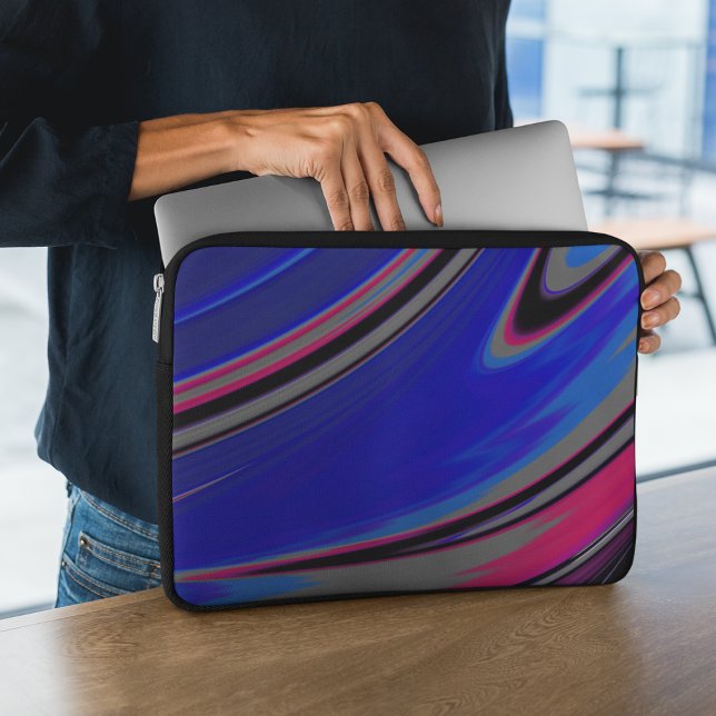 Housse Pour Ordinateur Portable Abstrait Gris Bleu Magenta Fractal (Créateur téléchargé)
