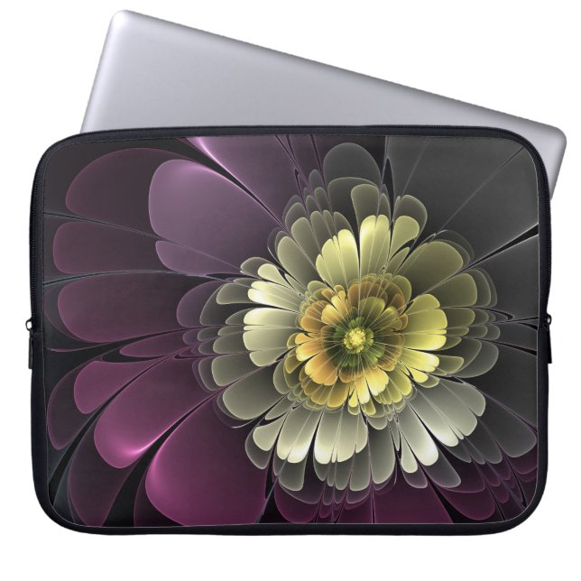 Housse Pour Ordinateur Portable Abstrait Purpur moderne Khaki Gris Fleur fractale  (Devant)
