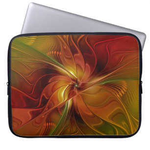 Housse Pour Ordinateur Portable Abstrait Rouge Orange Brown Vert Fractal Art Flowe